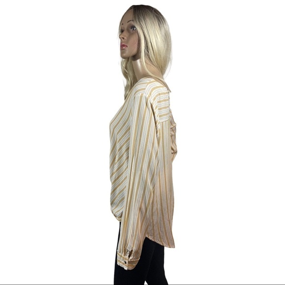 Ana Yellow and white striped button up top - Picture 6 of 10